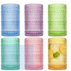 NWT Zoofox Colored Hobnail Drinking Glasses Tumblers Embossed Design (SET of 6)